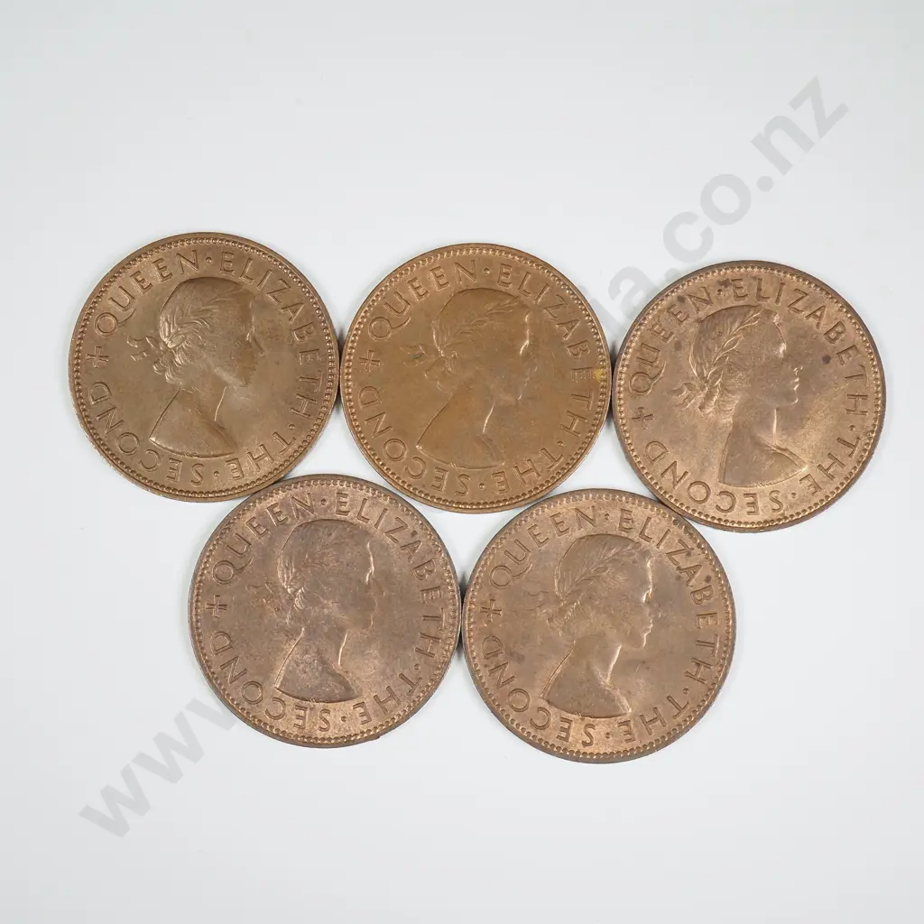 5 X 1954 PENNIES, E.F, C.C.V $200 Image 1++