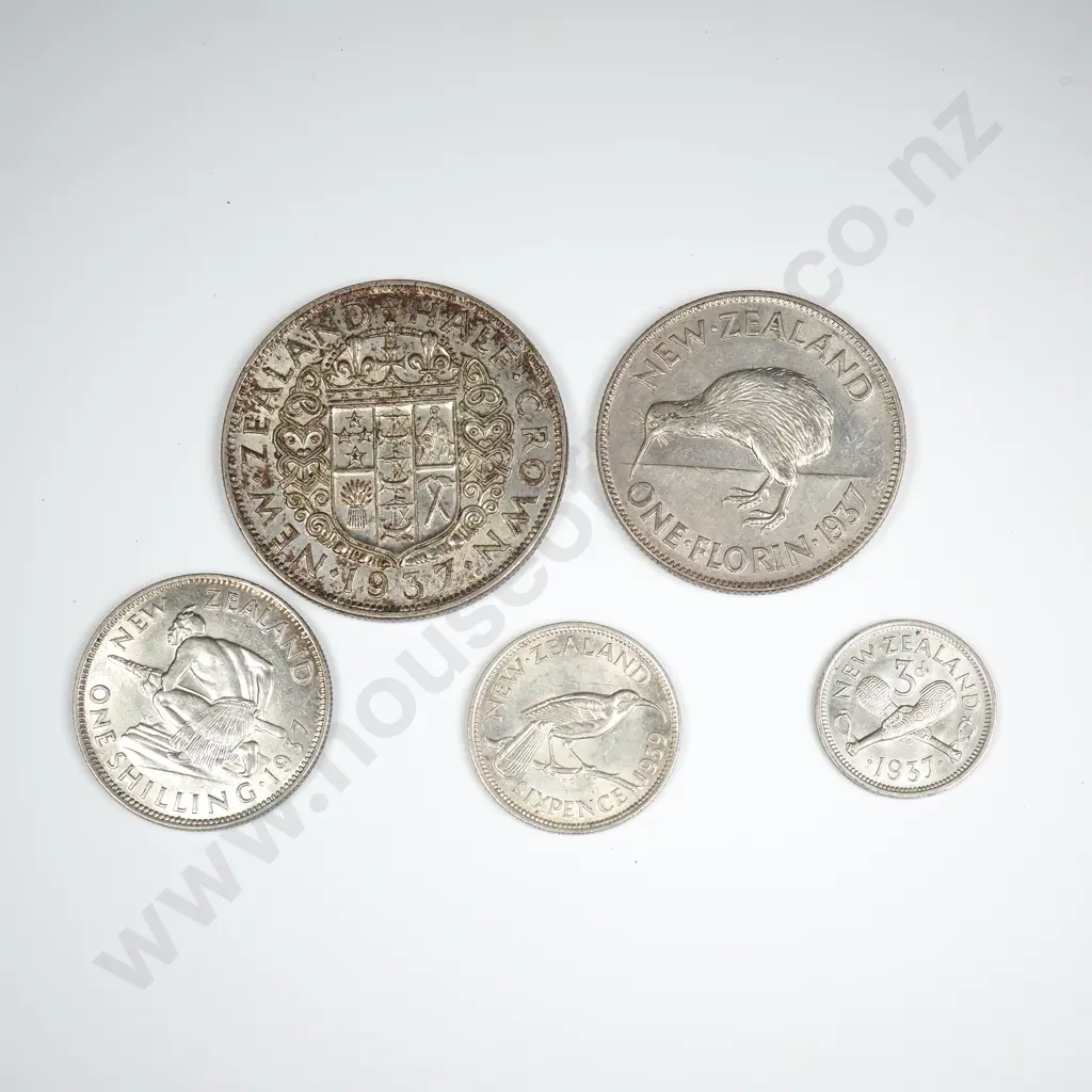 1937 FIVE COIN DATE SET, E.F OR BETTER, MINIMUM C.C.V $360 Image 1++