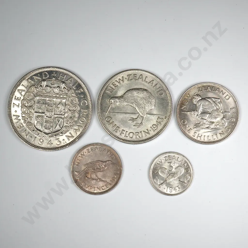 1943 FIVE COIN DATE SET, E.F OR BETTER, MINIMUM C.C.V $310 Image 1++