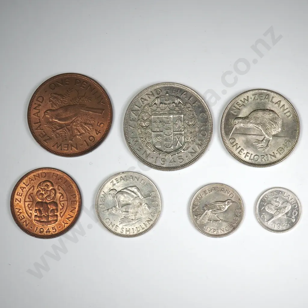 1945 SEVEN COIN DATE SET, E.F OR BETTER, MINIMUM C.C.V $325 Image 1++