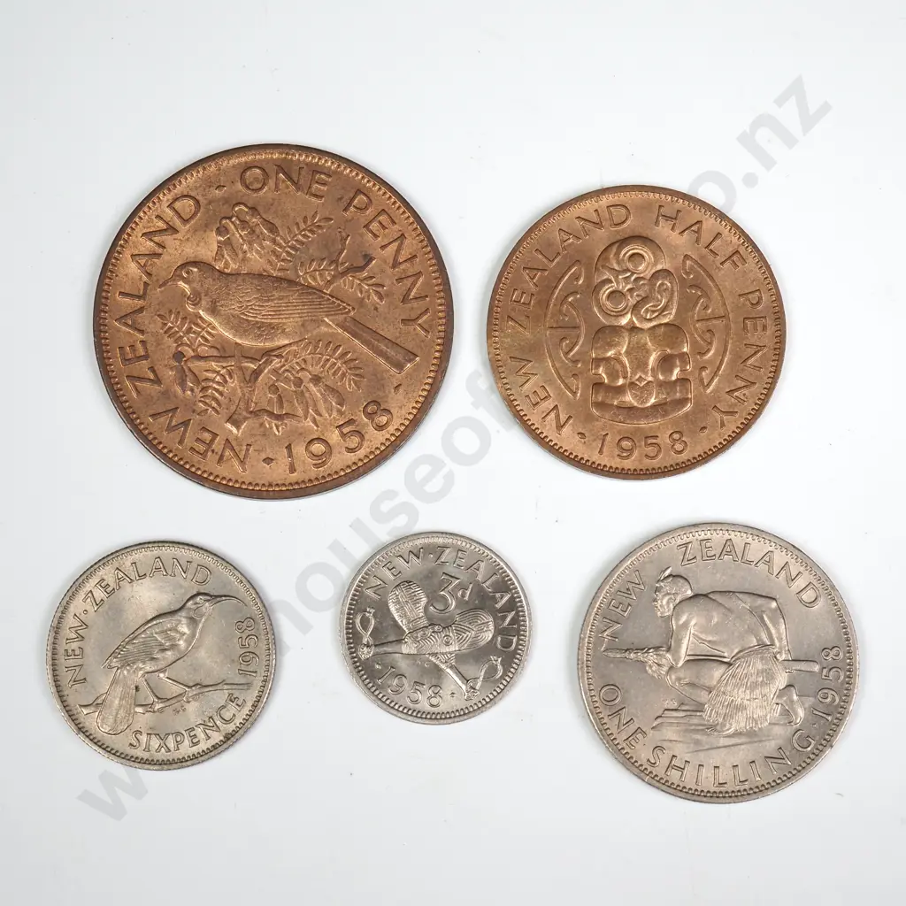 1958 FIVE COIN DATE SET, E.F OR BETTER Image 1++