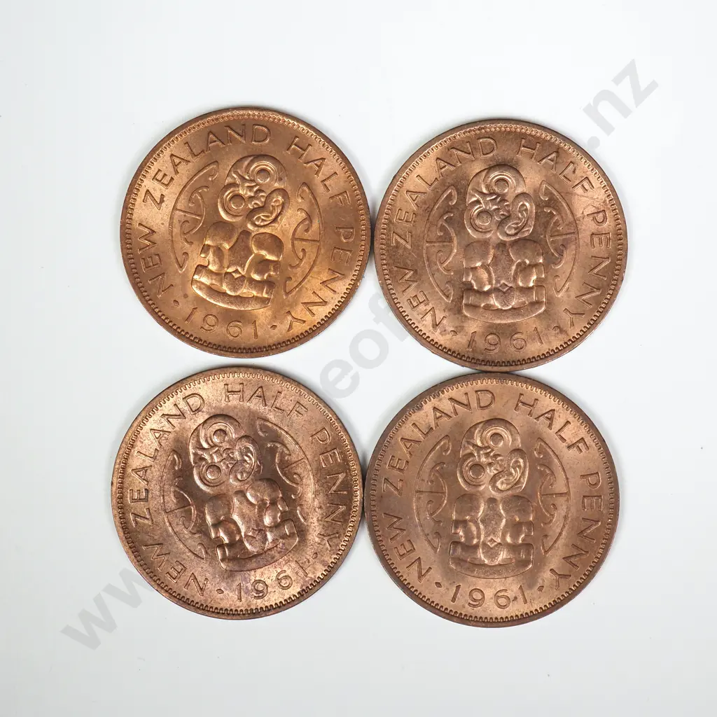 4 X 1961 'BROKEN NECK' HALFPENNIES, A.UNC, C.C.V $80 Image 1++