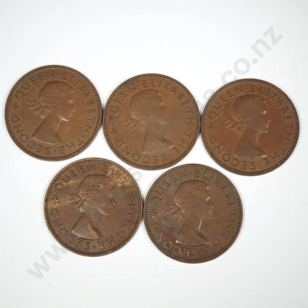 5 X 1956 'NO SHOULDER STRAP' PENNIES, AVERAGE, C.C.V. $300 Image 1++