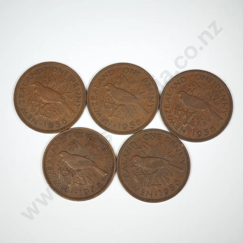 5 X 1956 'NO SHOULDER STRAP' PENNIES, AVERAGE, C.C.V. $300 Image 1++