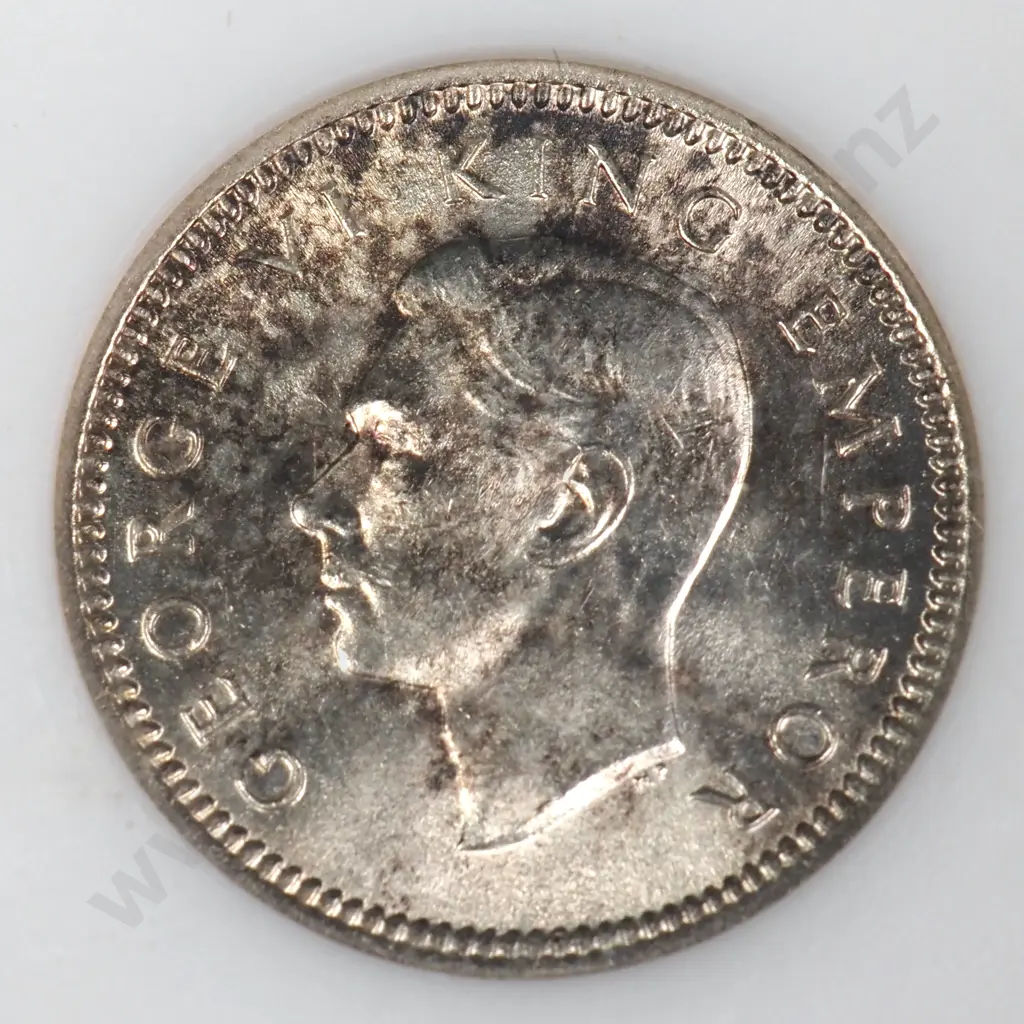 1942 'ONE DOT' THREEPENCE, ANACS GRADED MS63, TONED, C.V $1500 Image 1++
