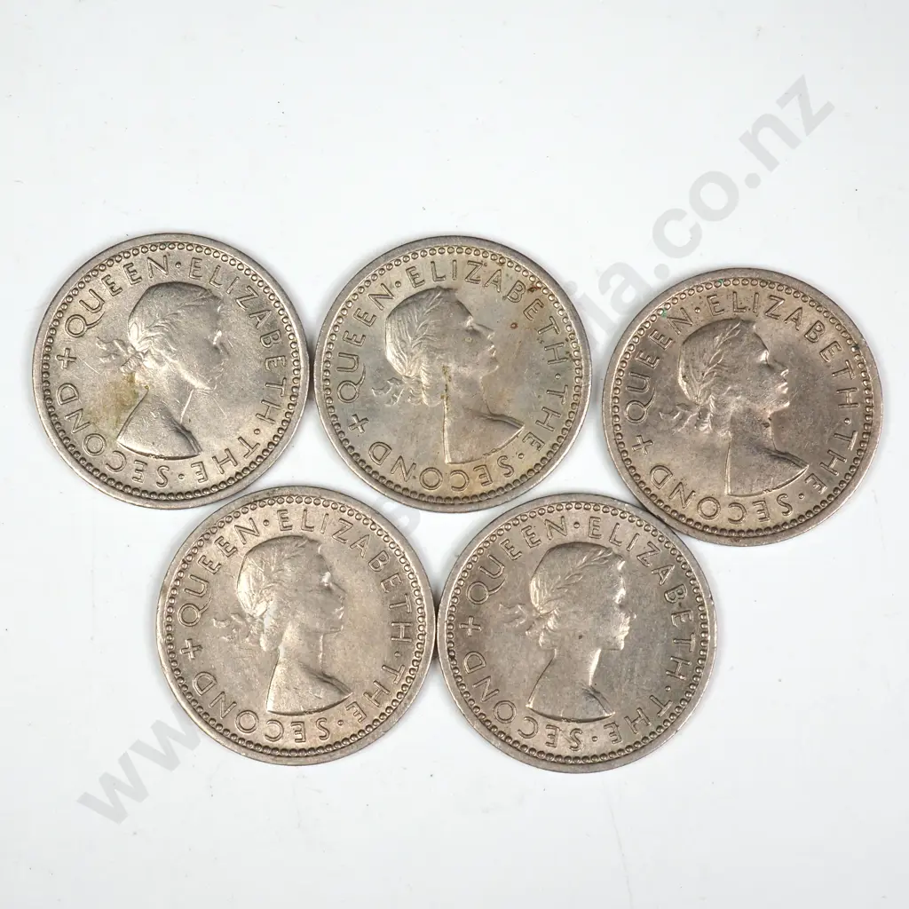 5 X 1956 'NO SHOULDER STRAP' THREEPENCES, E.F, C.C.V $1250 Image 1++