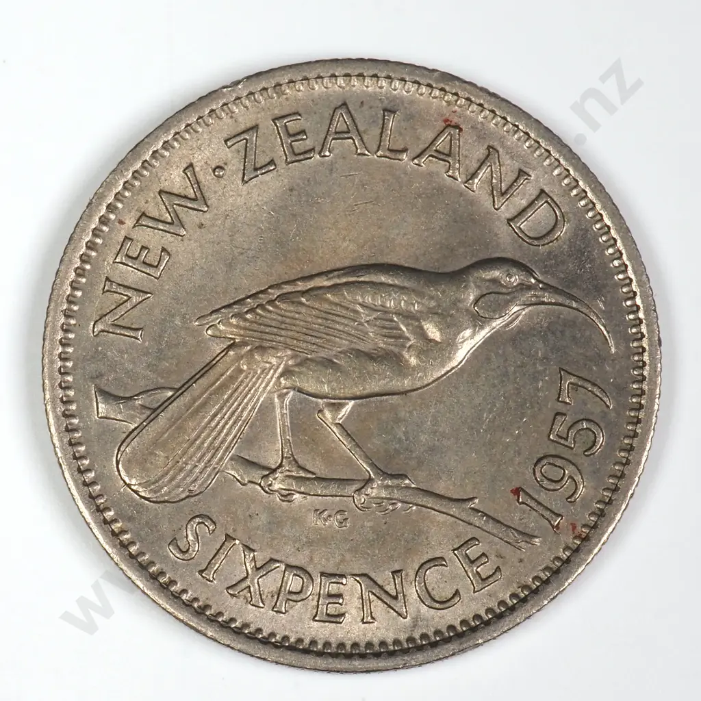1957 'NO SHOULDER STRAP' SIXPENCE, E.F, C.V $250 Image 1++