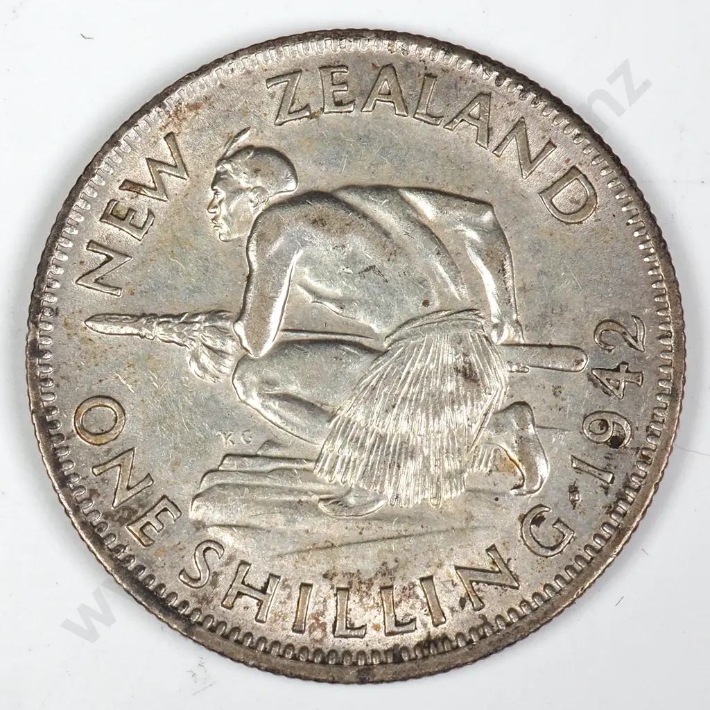 1942 'BROKEN BACK' SHILLING, E.F, C.V $750 Image 1++