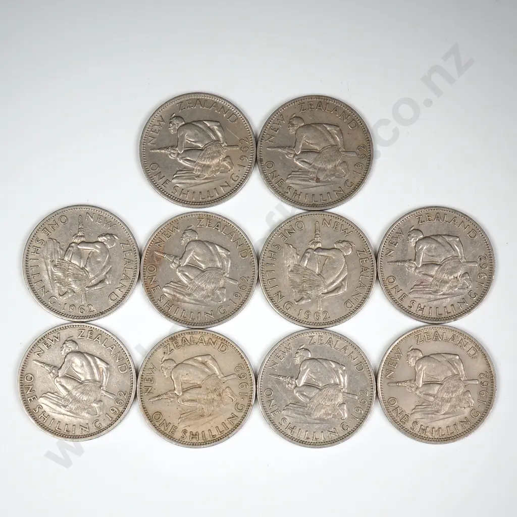 10 X 1962 'NO GROUND LINE' SHILLINGS, AVERAGE, C.C.V $150 Image 1++