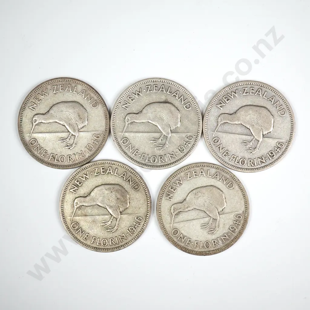 5 X 1946 'FLATBACK' FLORINS, AVERAGE, C.C.V $100 Image 1++