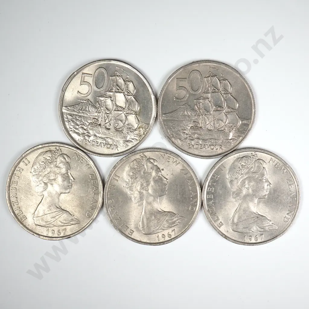 5 X 1967 'DOT OVER 1' 50 CENTS, AVERAGE, C.C.V $100 Image 1++