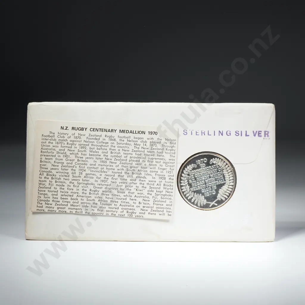 1970 STAMP COVER WITH RUGBY CENTENARY SILVER MEDAL, 28 GRAMS Image 1++