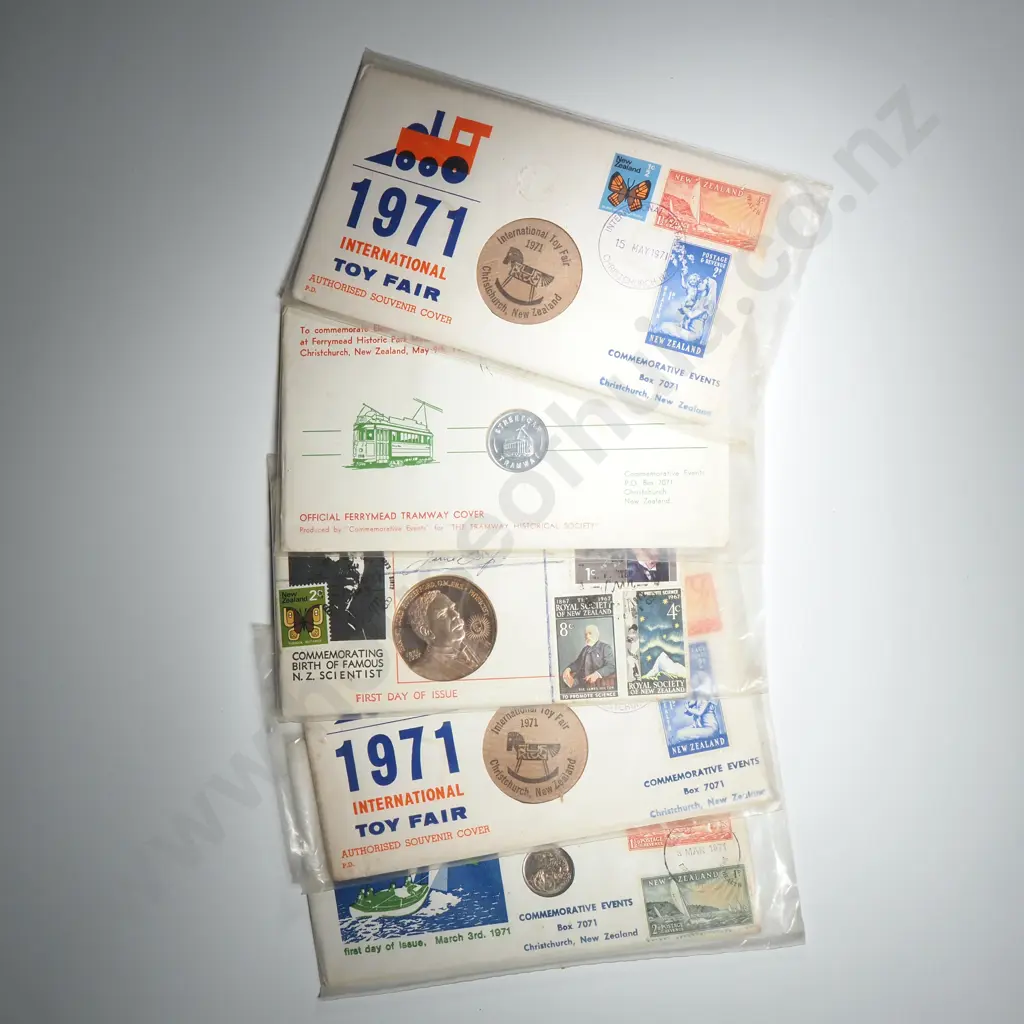 5 X STAMP & COIN / MEDAL COVERS 1970-1971 Image 1++