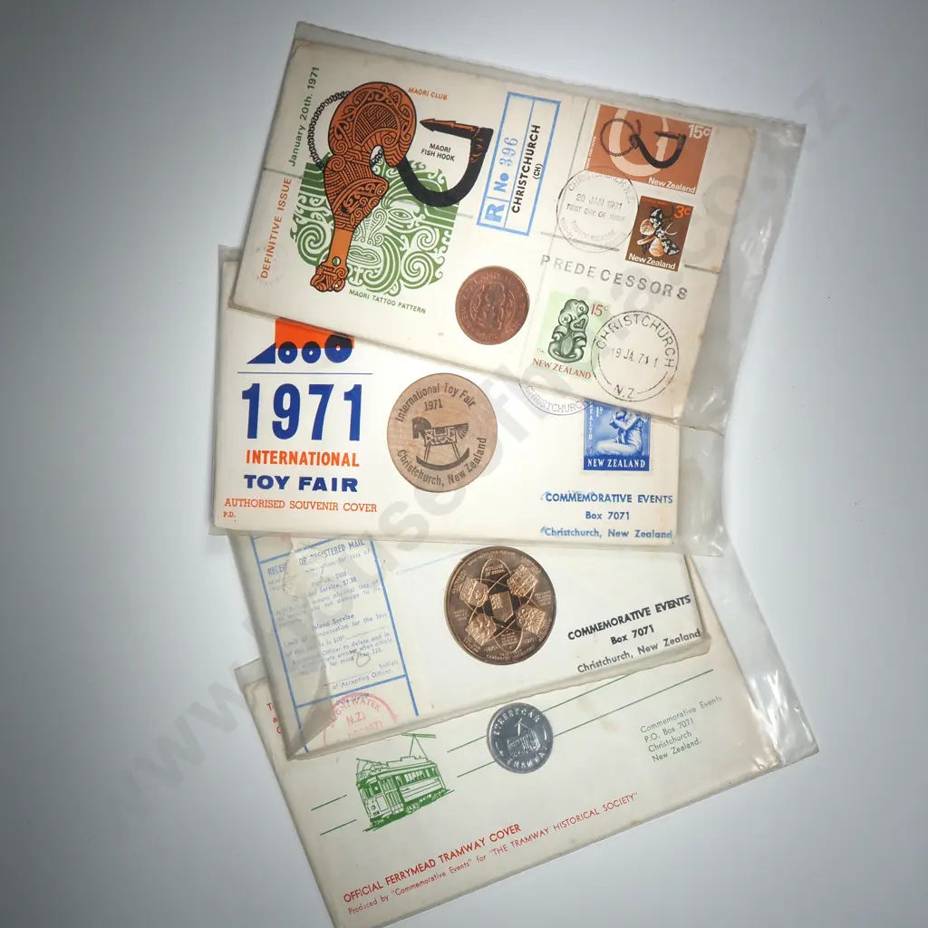 4 X STAMP & COIN / MEDAL COVERS 1970-1971 Image 1++