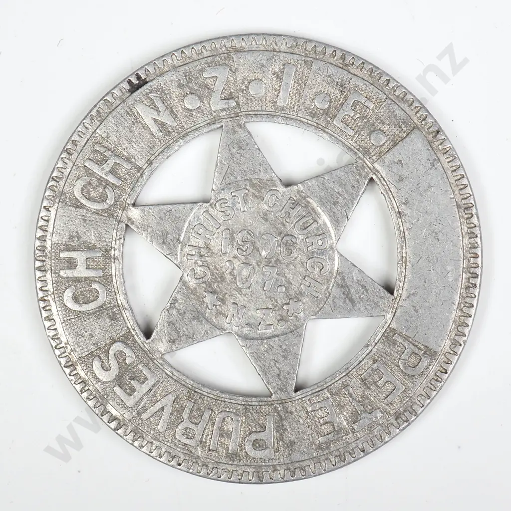 1906-07 CHRISTCHURCH EXHIBITION ALUMINIUM MEDALET Image 1++