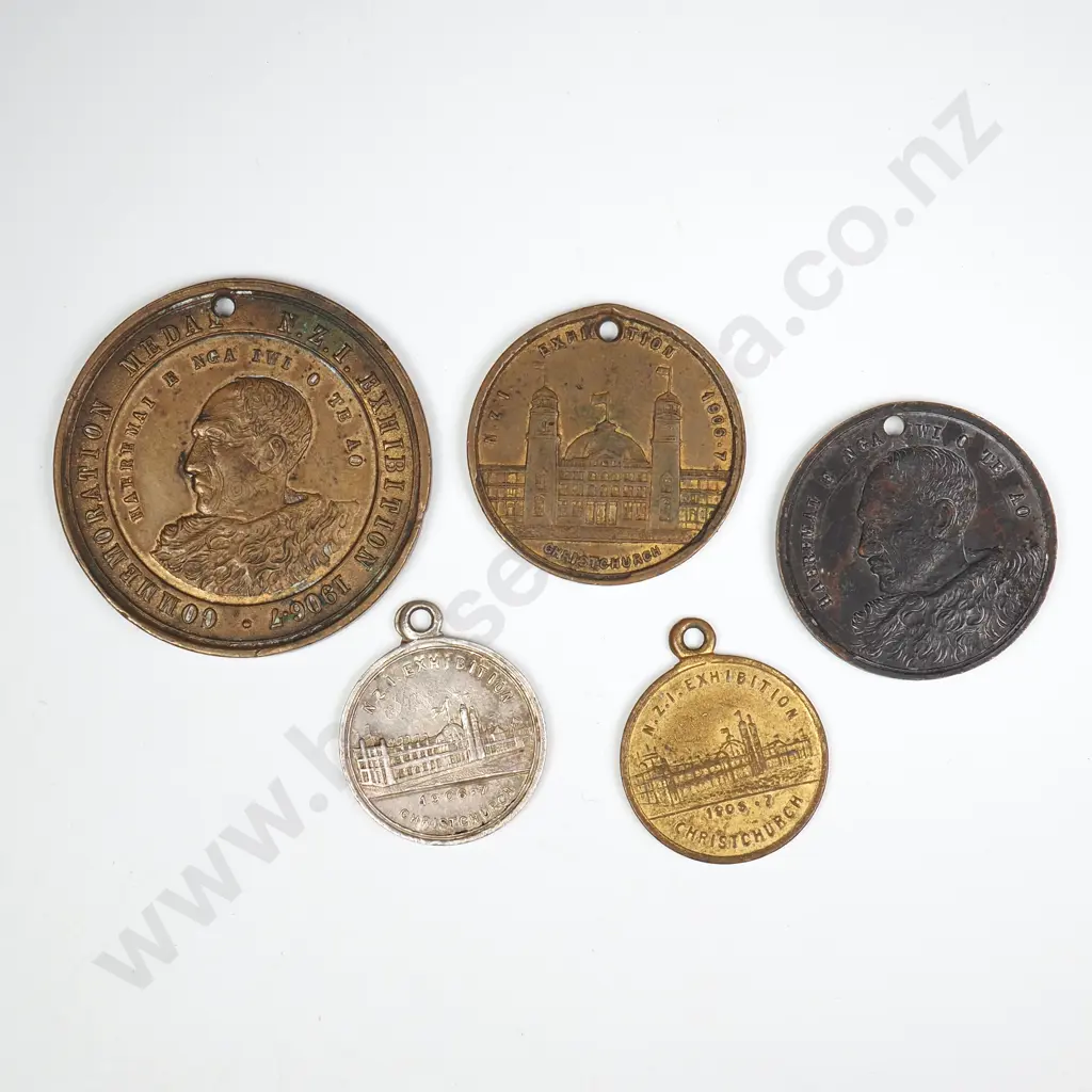 5 X 1906-07 CHRISTCHURCH EXHIBITION MEDALETS Image 1++