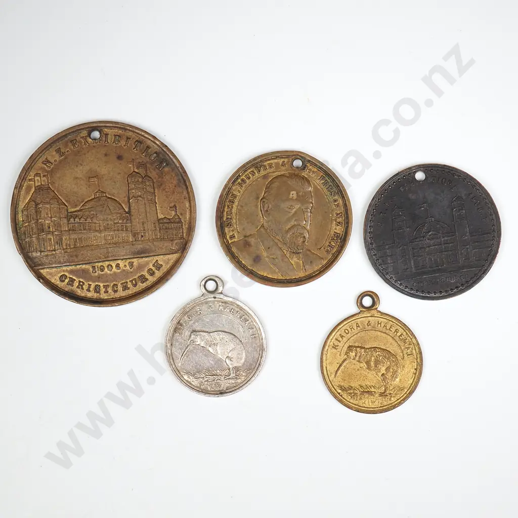 5 X 1906-07 CHRISTCHURCH EXHIBITION MEDALETS Image 1++