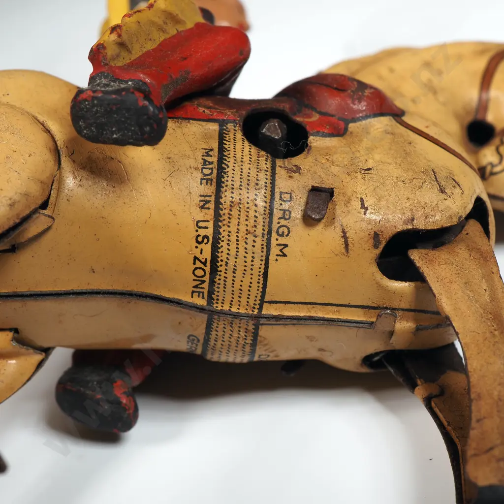 Vintage Tin Plate Wind-up Horse & Cowboy Rider: Made in U.S Zone Germany Image 1++