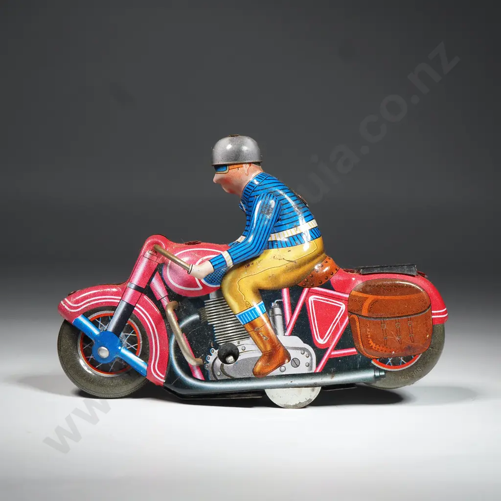 Vintage Chinese Tin Plate Wind Up Motorcycle With Rider Model MS 702 In Original Box Image 1++
