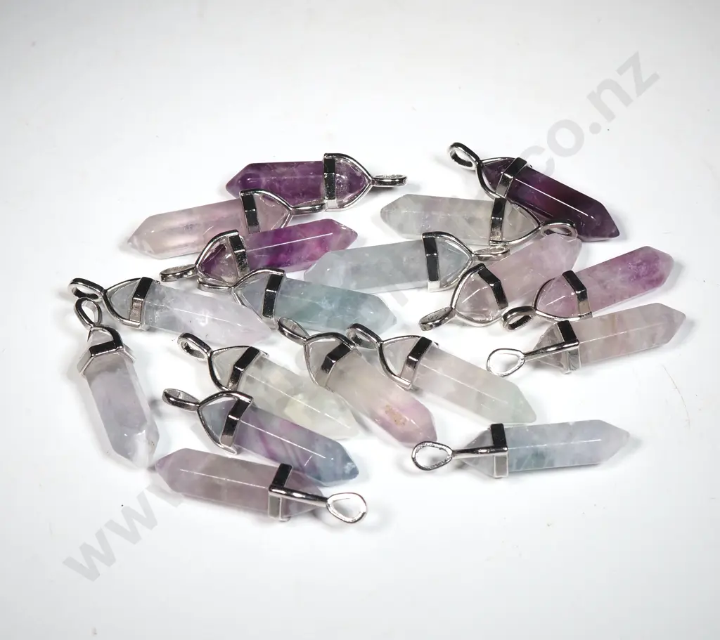 Quantity of Flourite Double Terminated Pendants w Silver Mounts Image 1++
