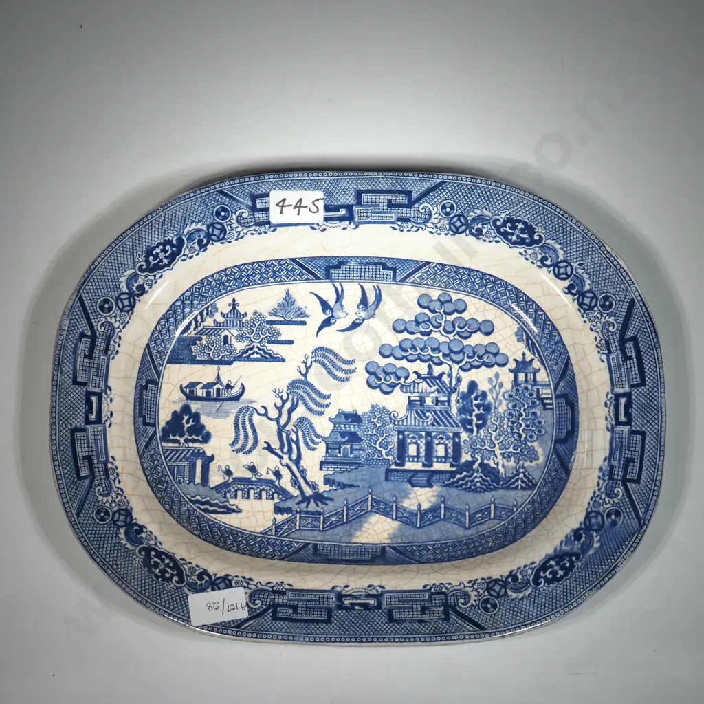 Antique Blue & White Willow Pattern Ashet Image 1++