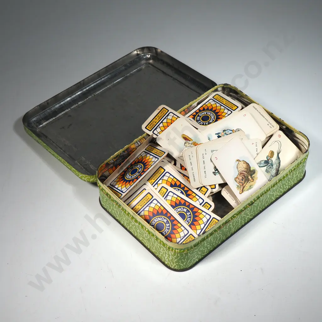Vintage Tin with Horse & Coach Scene Containing Alice in Wonderland Cards Issued By Carreras Image 1++