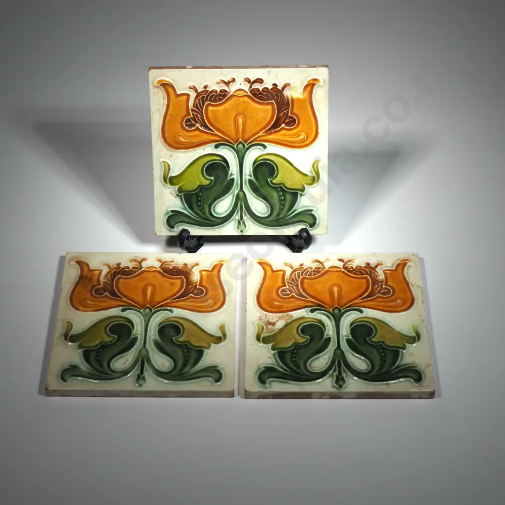Three Art Nouveau Tiles Manufactured by Henry Richards 1906. Reg No. 443968 Image 1++