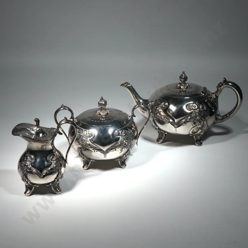Highly Ornate Silver Plate Tea Set Image 1++