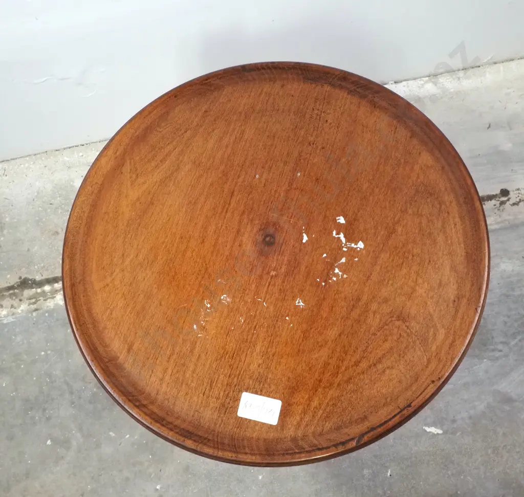 Mahogany Tripod Wine Table w A Turned Stem Terminating In Three Legs  Image 1++