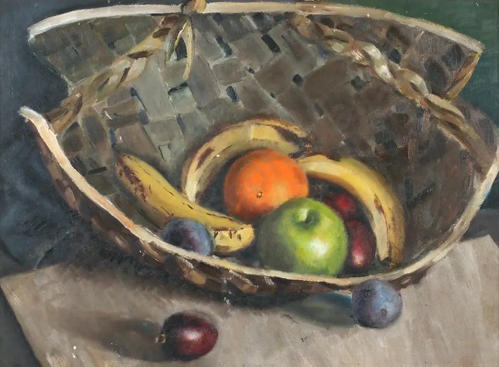 Joan Blomfield - 'Still Life with Woven Basket', Oil on Canvas Image 1++