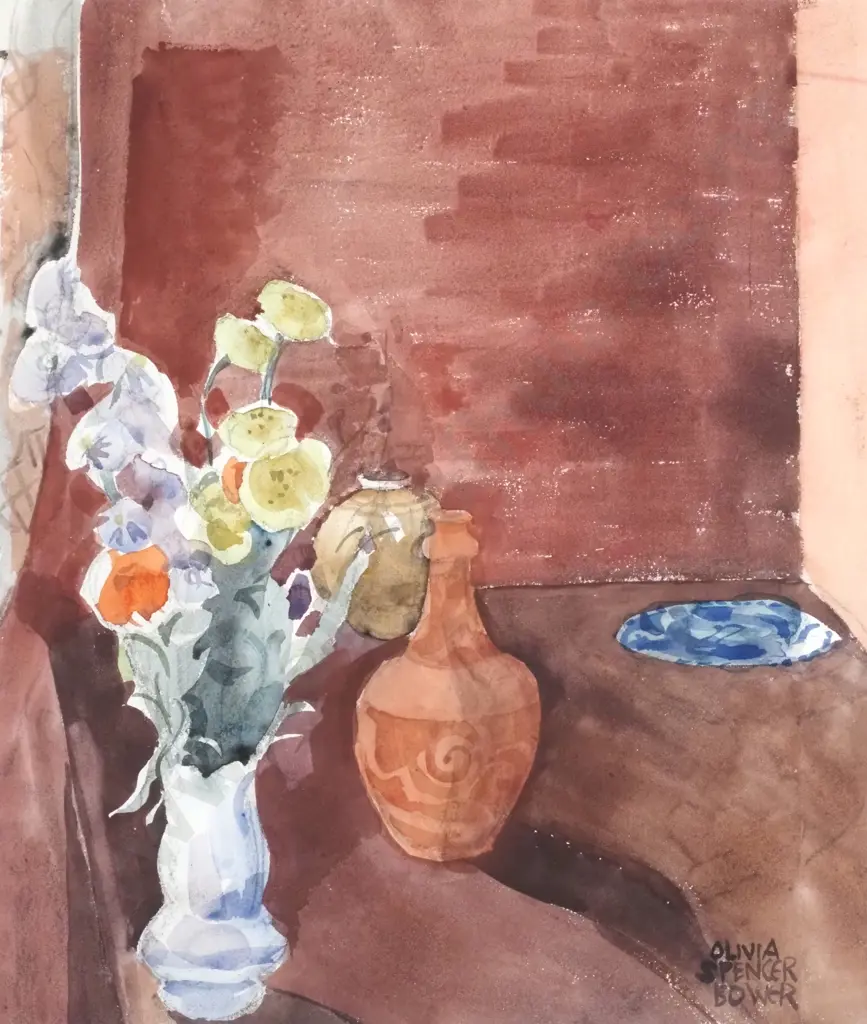 Olivia Spencer-Bower - 'Still Life w Flowers', Watercolour (1965) Image 1++