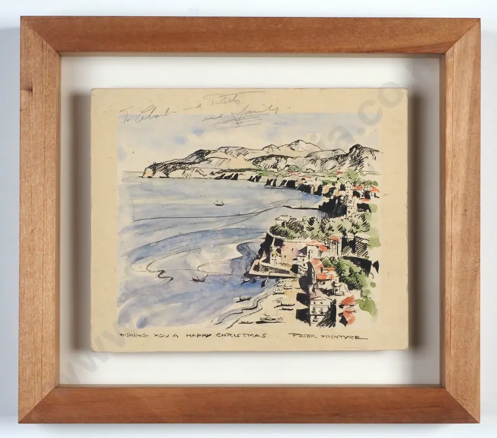Peter McIntyre - 'Wishing You a Merry Christmas', Ink & Wash on Card Image 1++