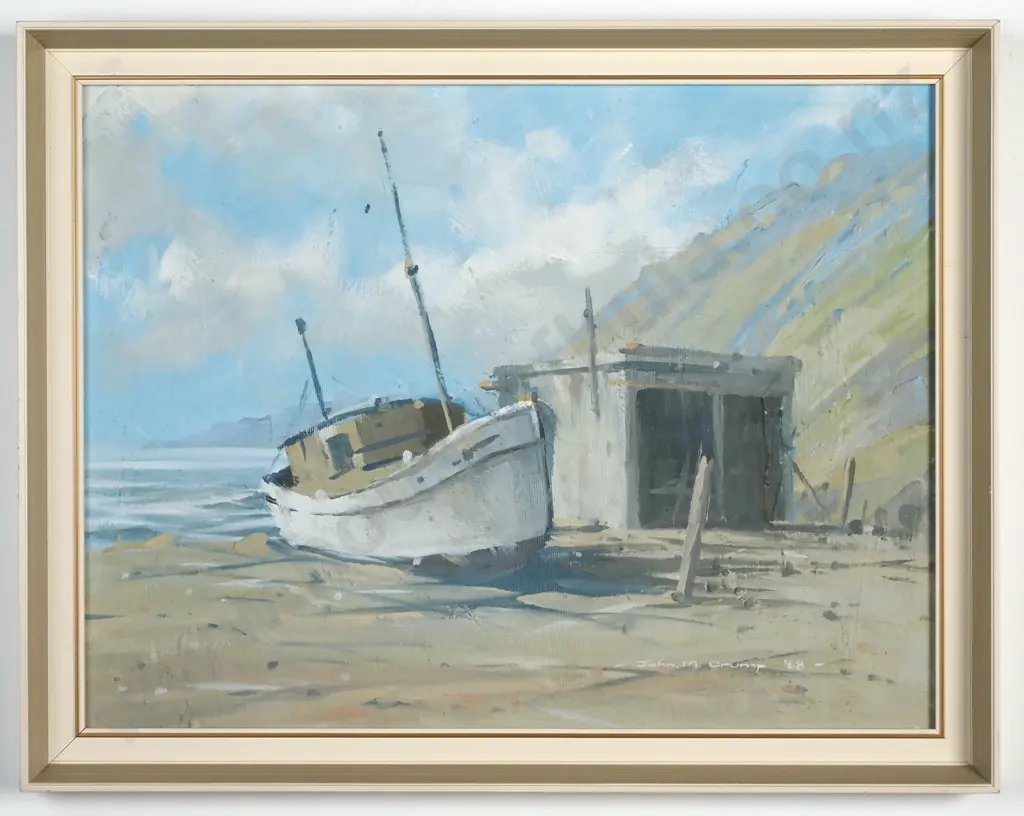 John M Crump - 'Old Trawler, Makara Beach', Oil Image 1++