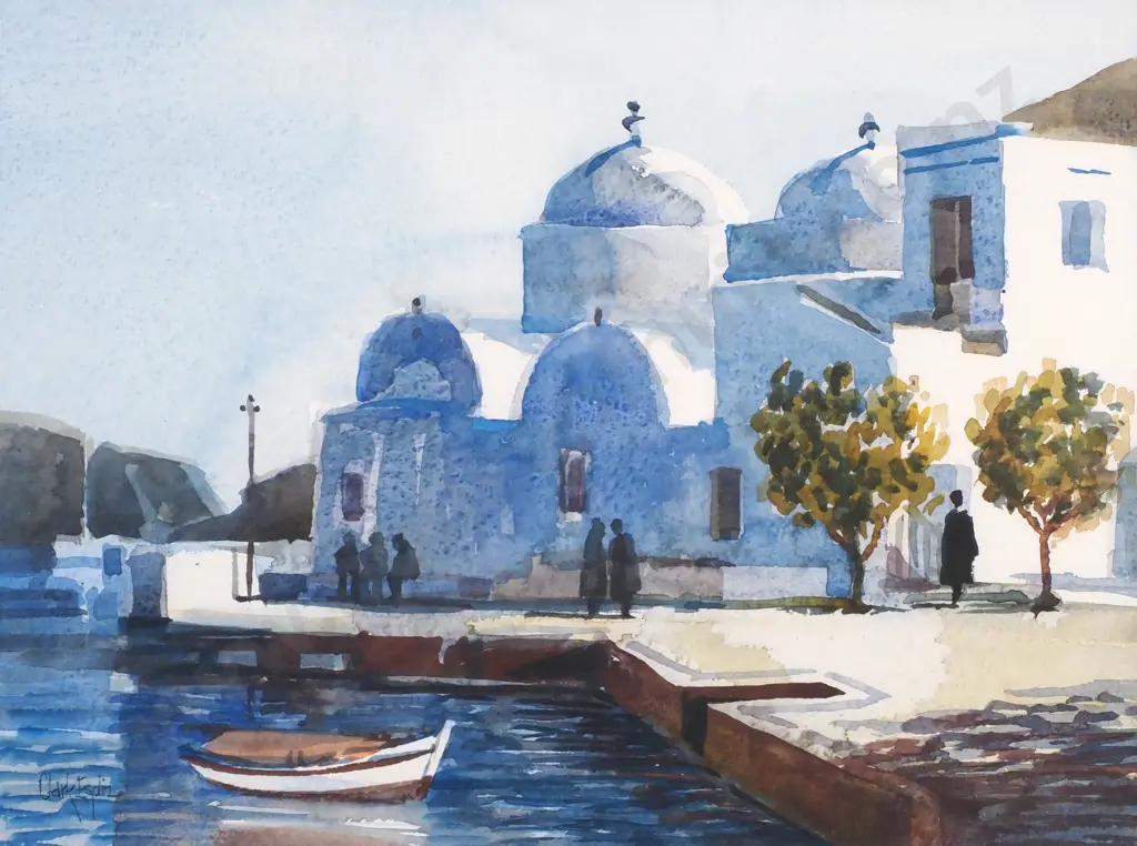 Clark Esplin - Santorini, Greece, Watercolour Image 1++