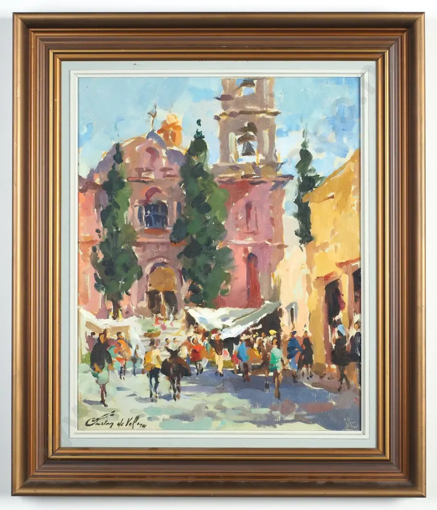 Gaston de Vel - Templo de la Salud San Miguel, Mexico, Oil Image 1++