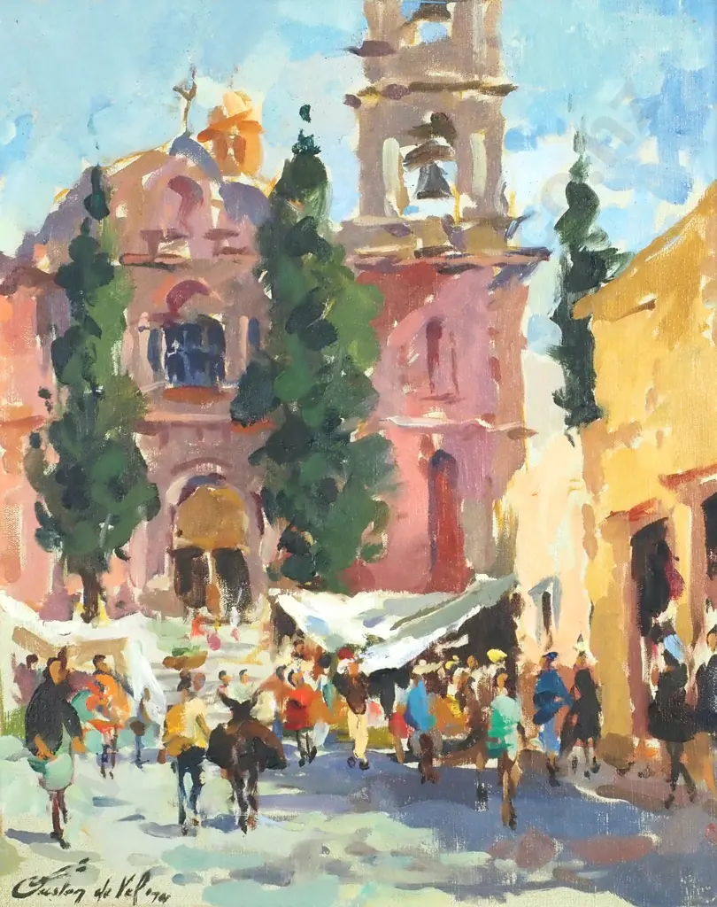 Gaston de Vel - Templo de la Salud San Miguel, Mexico, Oil Image 1++