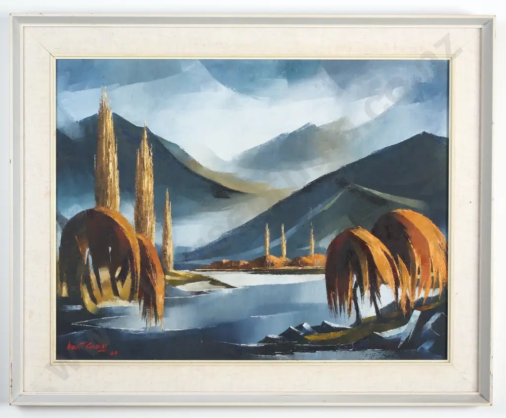 Robert Chilvers - 'Dark Sky over Pelorus Sound', Oil on Board (1969) Image 1++