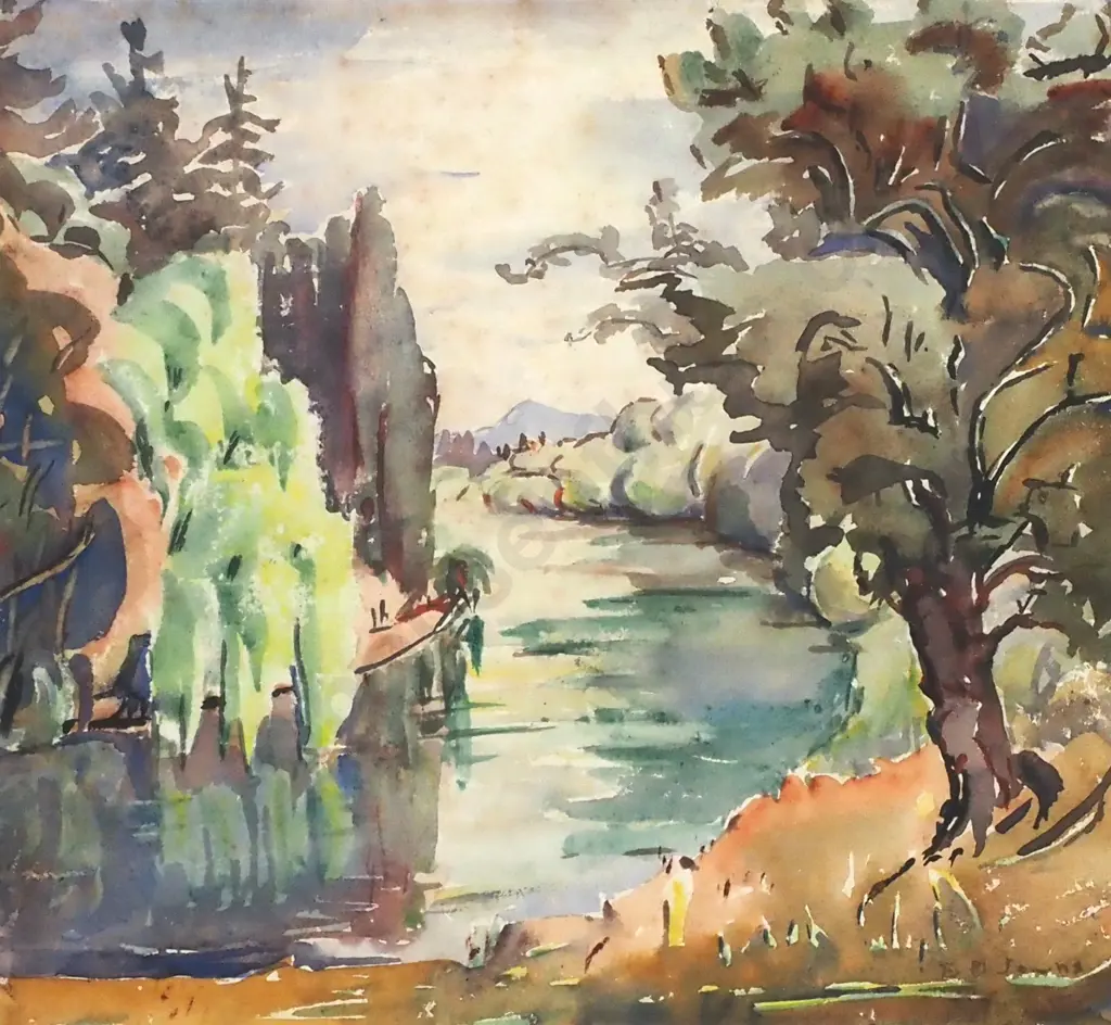 Eana B. Jeans - River Landscape, Watercolour  Image 1++