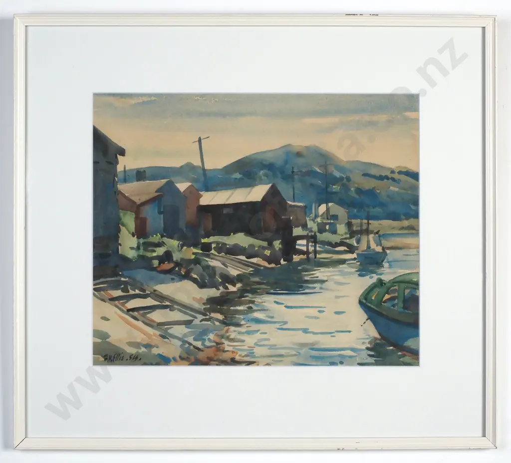 Frederick Ellis - Boat Sheds, Watercolour (1954) Image 1++