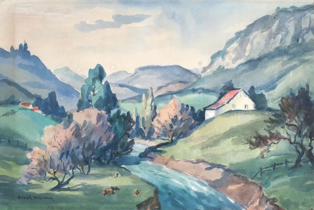 Gweneth Richardson - Countryside Landscape, Watercolour (c. 1920s) Image 1++