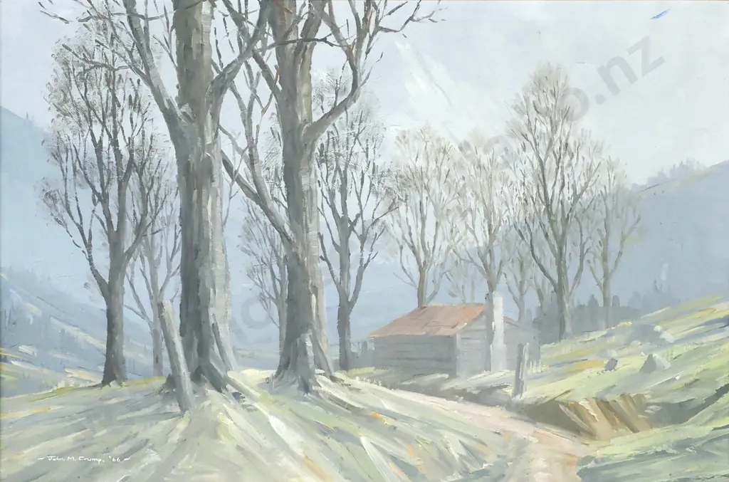 John Crump - 'Early Morning Haze Maunganui Valley, Wairarapa', Oil on Board (1966) Image 1++