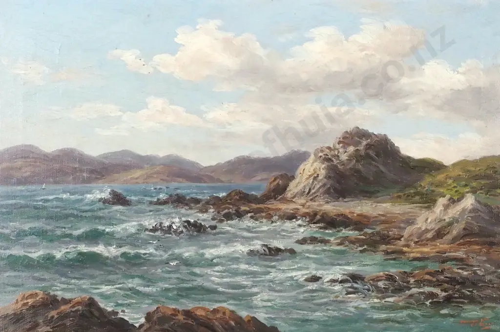 W G Baker - Rough Seas, Porirua Heads Image 1++