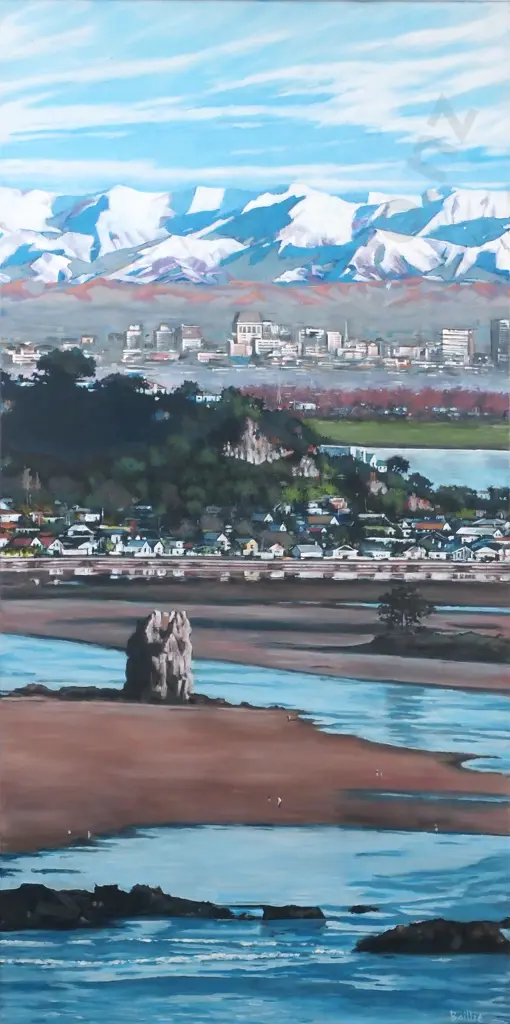 Baillie - 'View from Scarborough across Christchurch', Acrylic on Canvas Image 1++