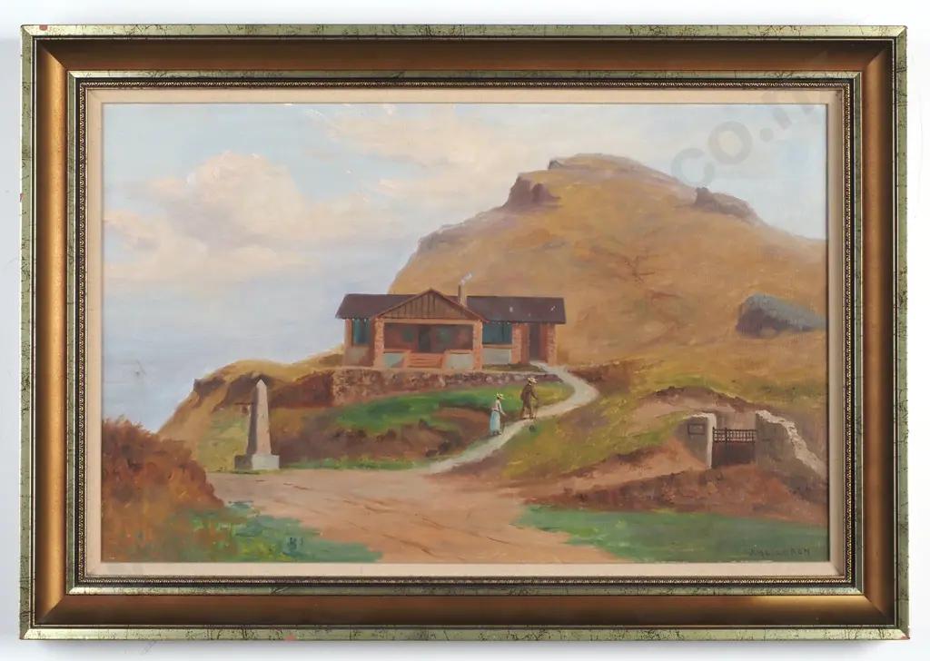 J.Hollobon - 'Sign of the Kiwi, Port Hills', Oil on Board Image 1++