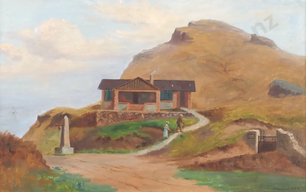 J.Hollobon - 'Sign of the Kiwi, Port Hills', Oil on Board Image 1++