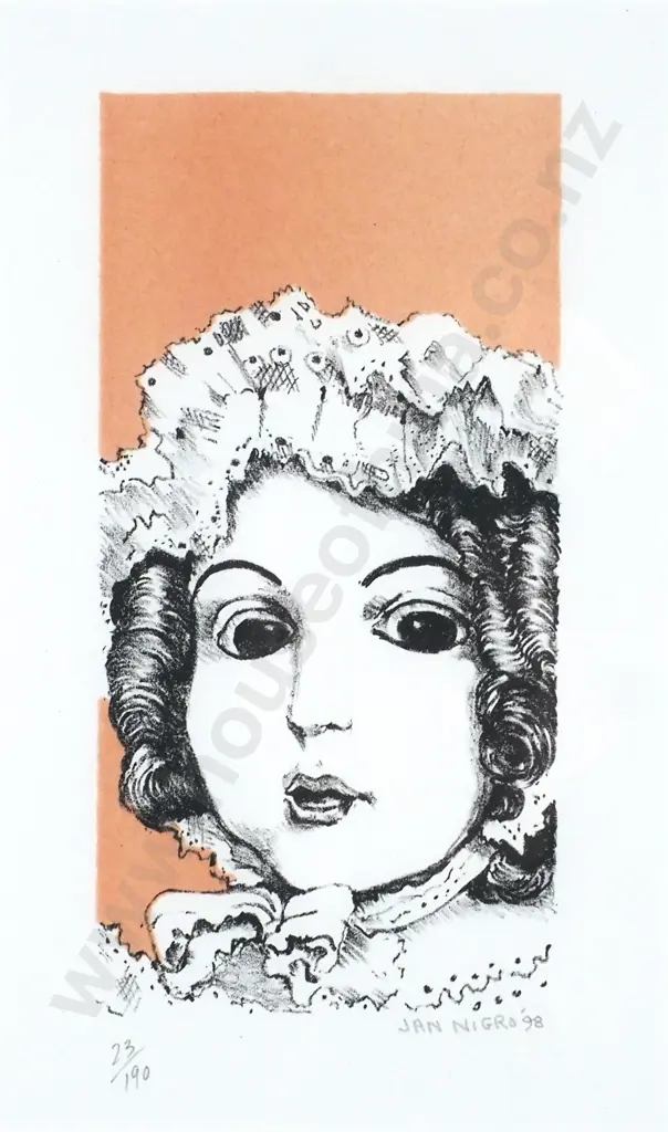 Jan Nigro - 'Doll Face', Lithograph Print, Ed 23/190, 1998 Image 1++