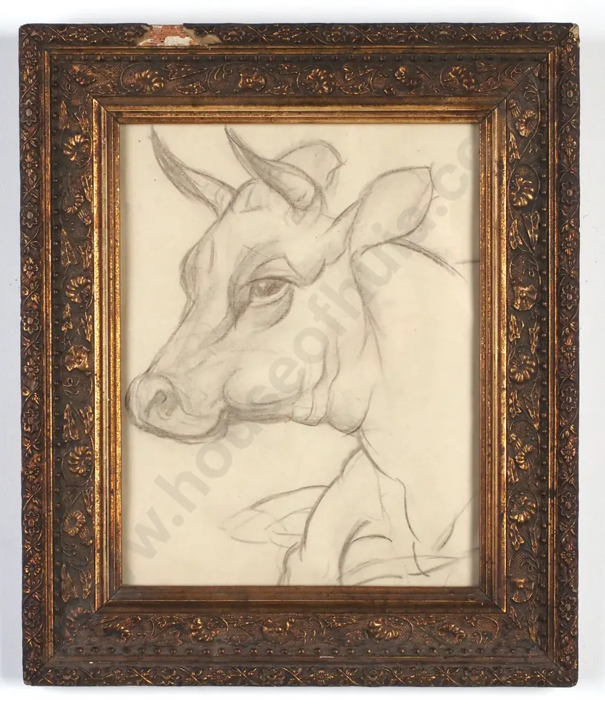 John Weeks -  Bovine Study, Conté (c. 1930)  Image 1++