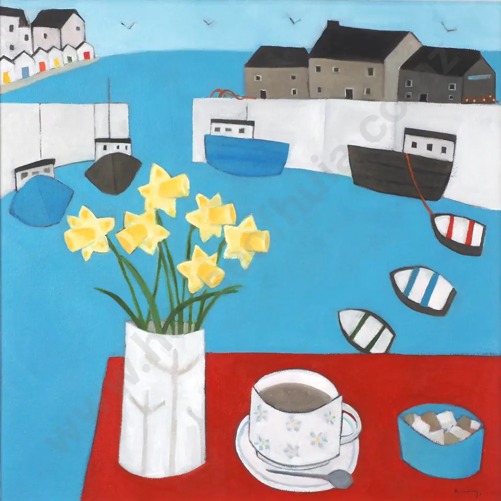 Katty McMurray - ‘Tea and Daffs at the Café’, Oil on Canvas Image 1++
