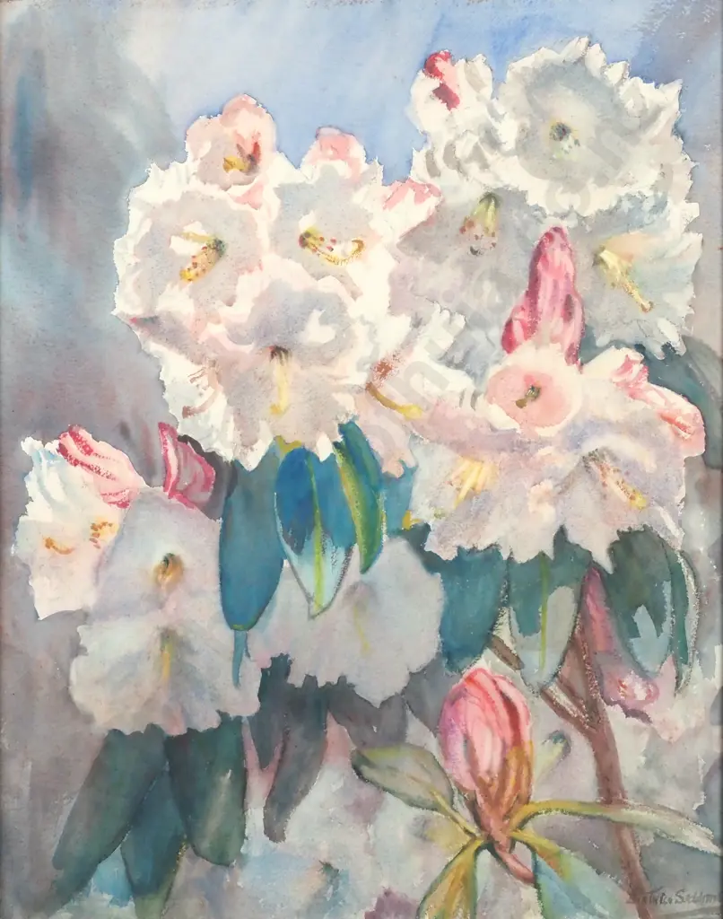 Beatrice Seddon - Still Life of Flowers, Watercolour & Charcoal (1986) Image 1++