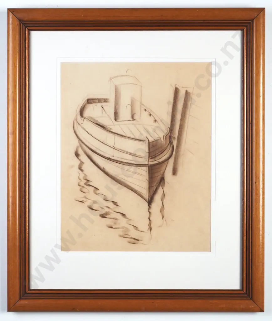 John Weeks - Art Deco Boat Study, Conté  (c.1930s) Image 1++